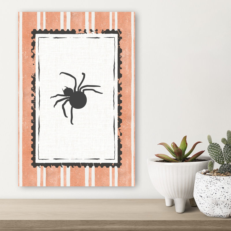 Spooky Halloween Spider Stamp Vintage Spider Autumn Wall Art Print 1 Piece Wrapped Canvas Wall Art, 45.72cm H x 30.48cm W