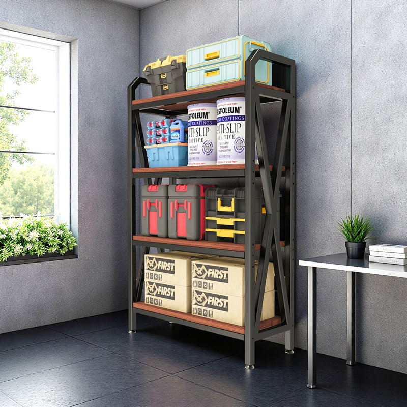 56.30'' Bakers Rack 4-Level Storage Shelves Metal And Wooden Kitchen Shelves, Kitchen Organizers And Storage, For Garage, Pantry, Bathroom, Closet