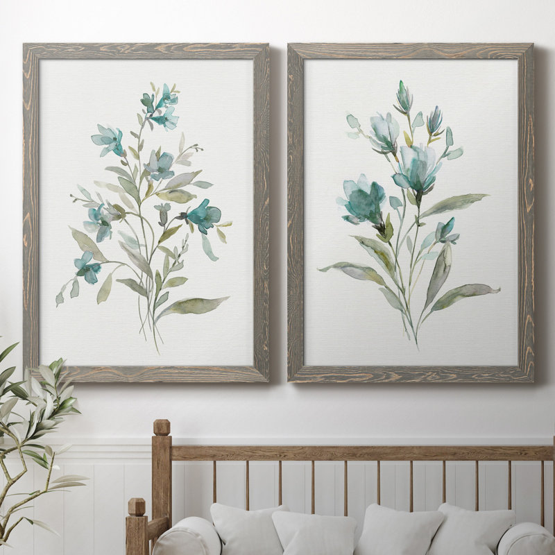 Linen Botanical III - ensemble de 2 reproductions d'art, Pas de tapis, H 37,5 po x l 55 po x P 1,5 po, Toile avec cadre gris