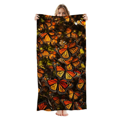  Serviette de plage en microfibre légère, absorbante sans décoloration, 30 po x 60 po, imprimé papillon monarque
