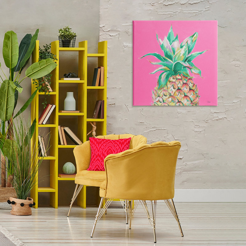 Ananas sur toile rose par Patricia Pinto, H 30 po x l 30 po