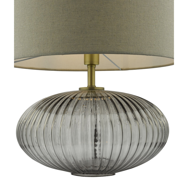Edmond Table Lamp Smoked Glass Antique Brass Detail With Shade