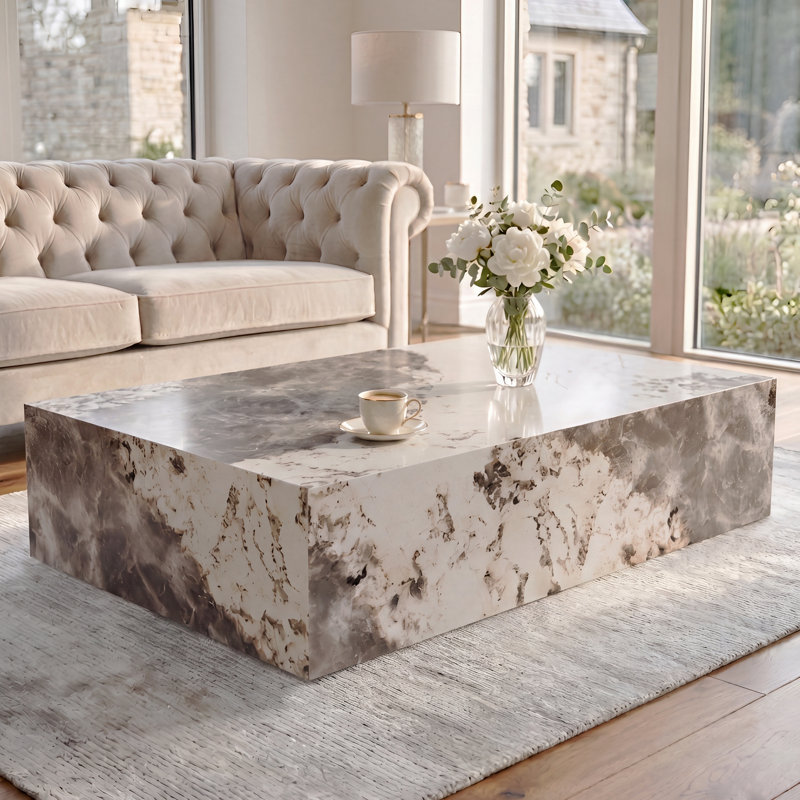 Table basse moderne avec motif en faux marbre, table basse rectangulaire pour chambre d'amis / salon, aucun assemblage requis