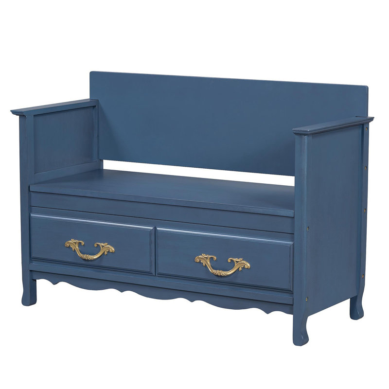 Banc à chaussures avec coussin amovible, banc d'entrée avec rangement caché pour l'entrée et le salon, banc de rangement à chaussures avec dossier (marine antique)