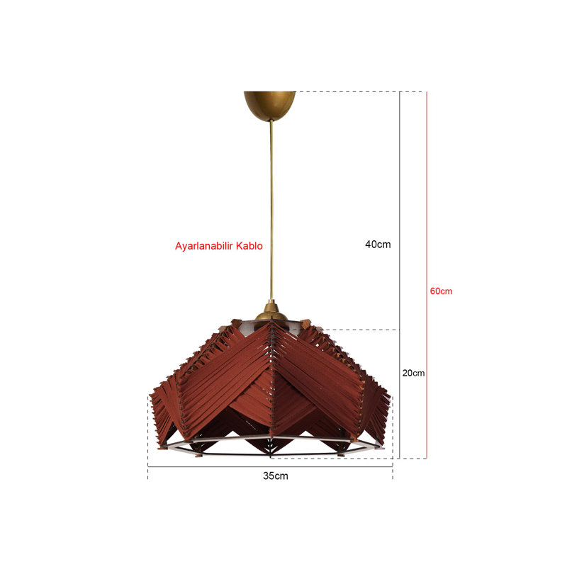 Elegant Tile Red Chandelier, 7.9 x 13.8 inches | Lightweight Plastic Body, Cotton Cap | Height: 23.6 inches with Cable | E27 Socket, Max 40W | Perfect for Dining Room, Living Room & Modern Decor