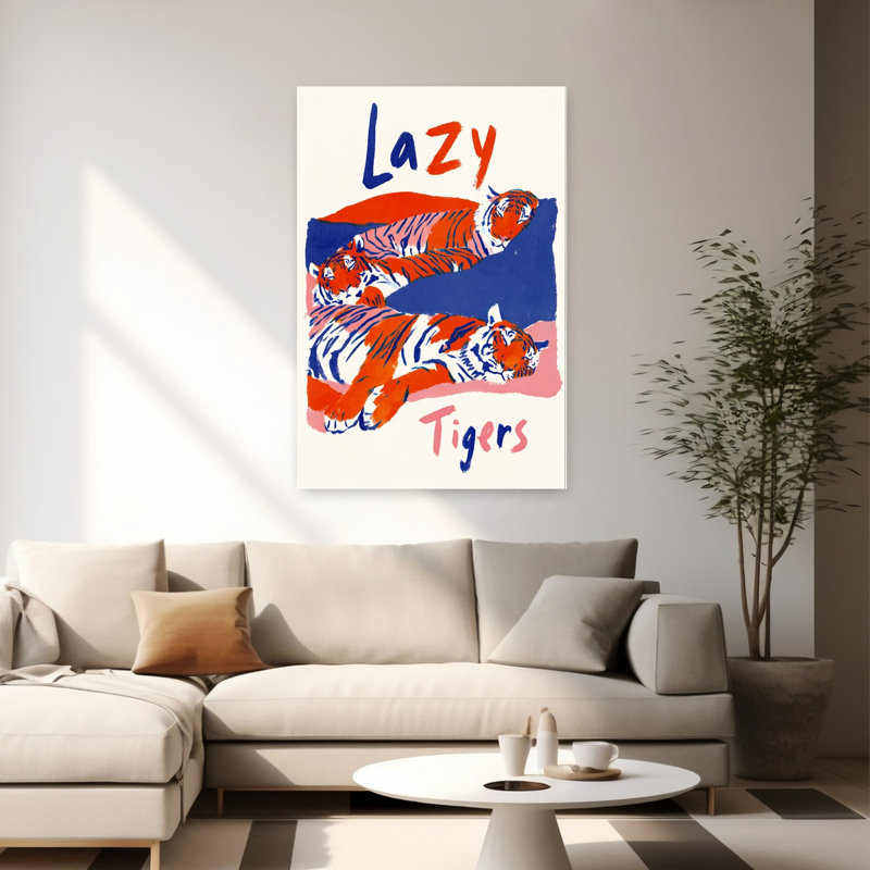 Vibrant Lazy Tigers Contemporary Modern Peaceful Cat Tiger Tropical Wildlife Wall Art Print 1 Piece Wrapped Canvas Wall Art