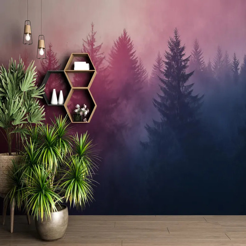 Pink & Navy Misty Pine Forest, 236" L x 118" W