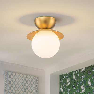 1-Light Mid-Century Modern Milk Glass Flush Mount