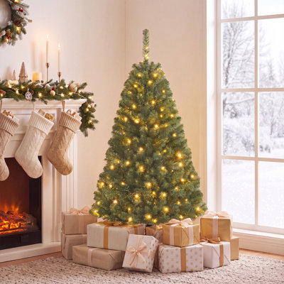 Sapin de Noël artificiel pré-illuminé de 1,20 m avec 296 branches denses et 100 lumières DEL