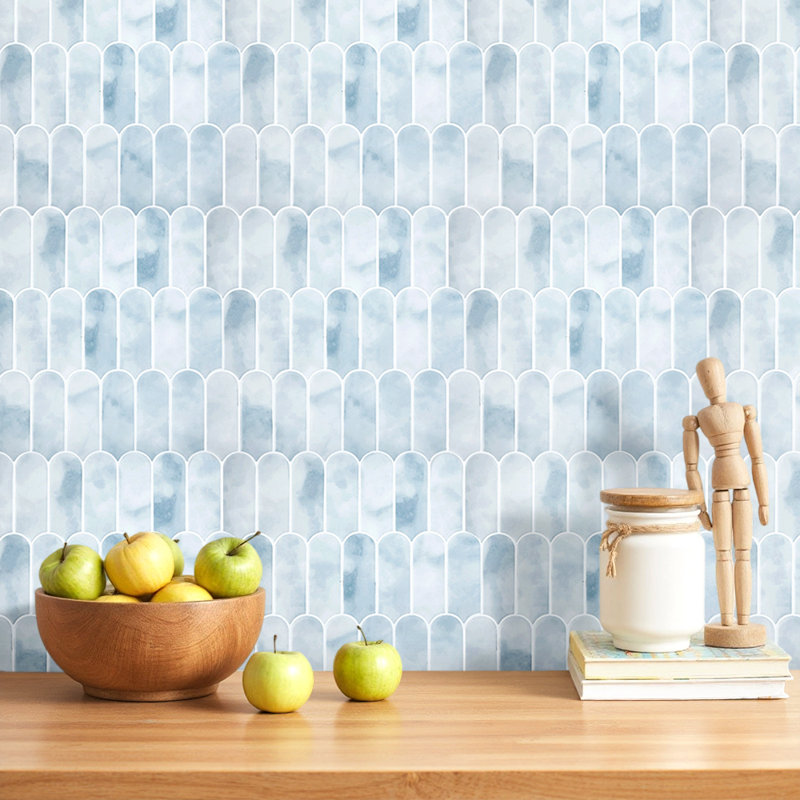 10Pcs Self-Adhesive Wall Tile Stickers, Blue/White