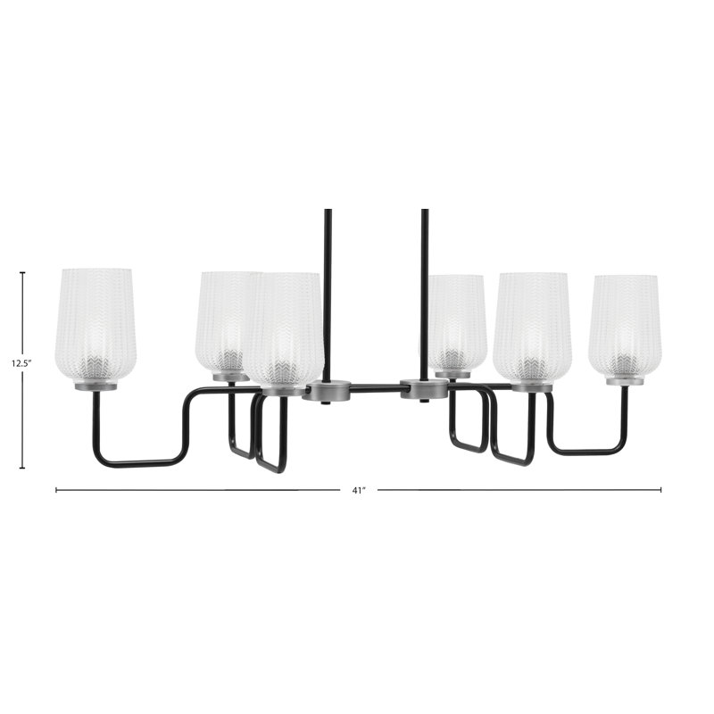 Luminaire pour îlot de cuisine 6 lumières Amarmula, noir mat et graphite, verre texturé transparent de 5 po, Clair