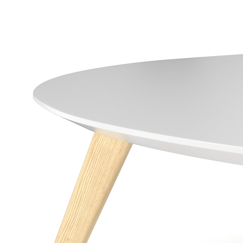 Table basse Campanelli, Plateau blanc / base en chêne