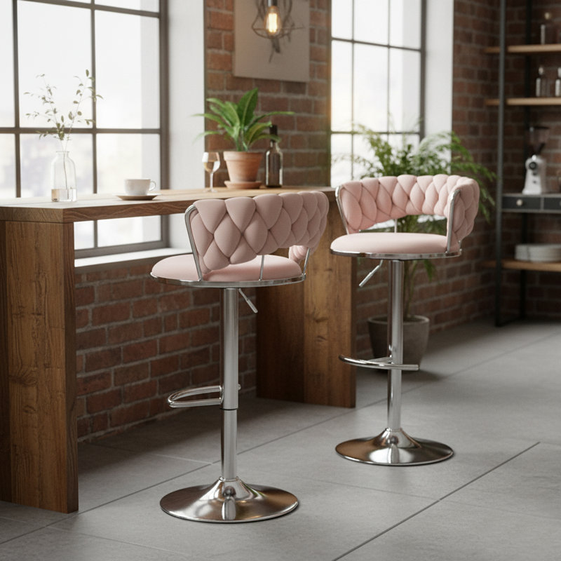 Tabourets de bar réglables Glam, Rose
