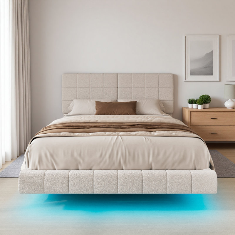 Boucle Floating Bed With Light, Queen