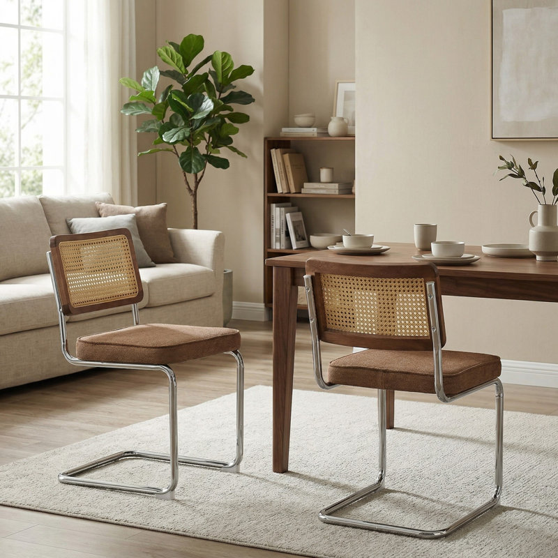 Ensemble de 2 chaises de salle à manger de style moderne Mid-Century rembourrées en velours, Lin café