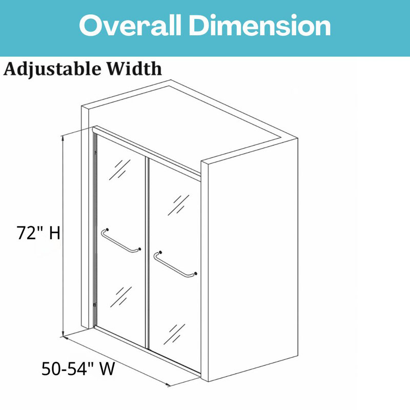 50" - 54" W x 72" H Double Sliding Semi-Frameless Shower Door, Chrome