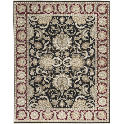 Hand-Knotted High-Quality Black and Red Area Rug