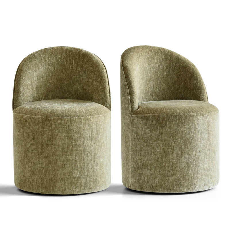 Rolling Chenille Upholstered Swivel Dining Chair With Hidden Casters (Set of 2), Sage Green