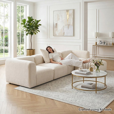 Chenille Modular Sectional Sofa with Deep Seat and Ottoman