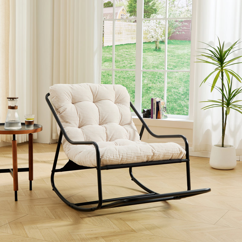 Chaise berçante d'extérieur avec coussin pour le salon, la chambre à coucher, Blanc