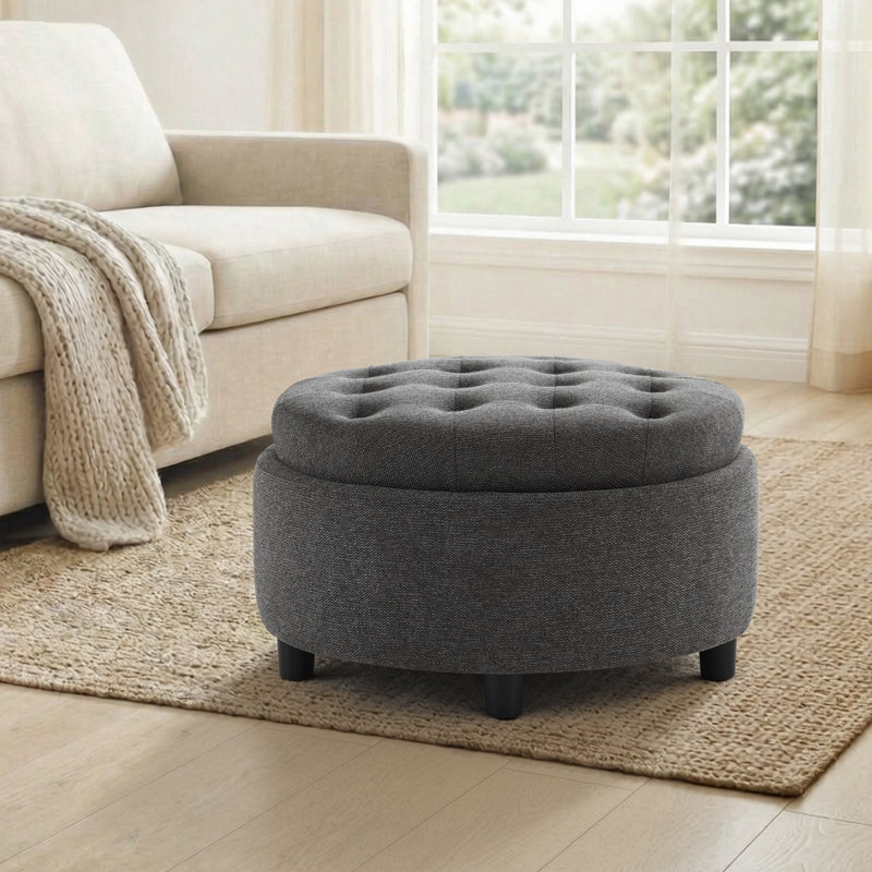25'' Oversized Upholstered Storage Ottman, Dark Grey