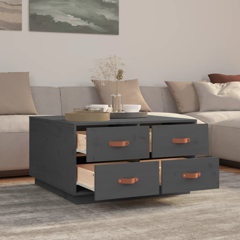 Labossiere Solid Wood Solid Coffee Table with Storage, Grey