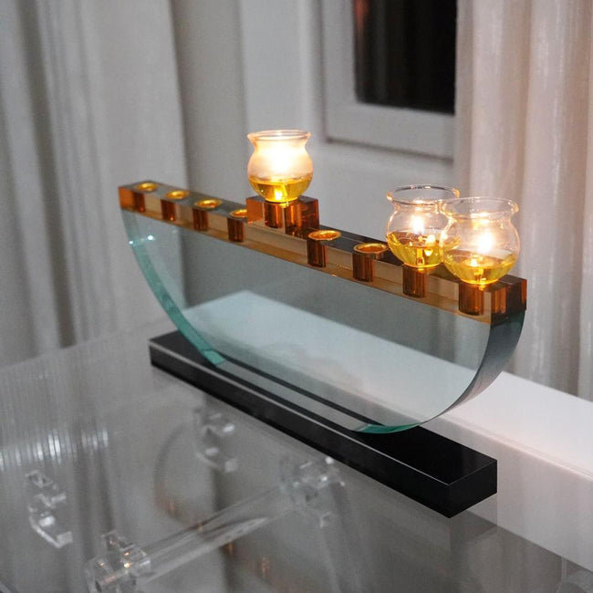 Menorah sarcelle et ambre Lucite, Teal