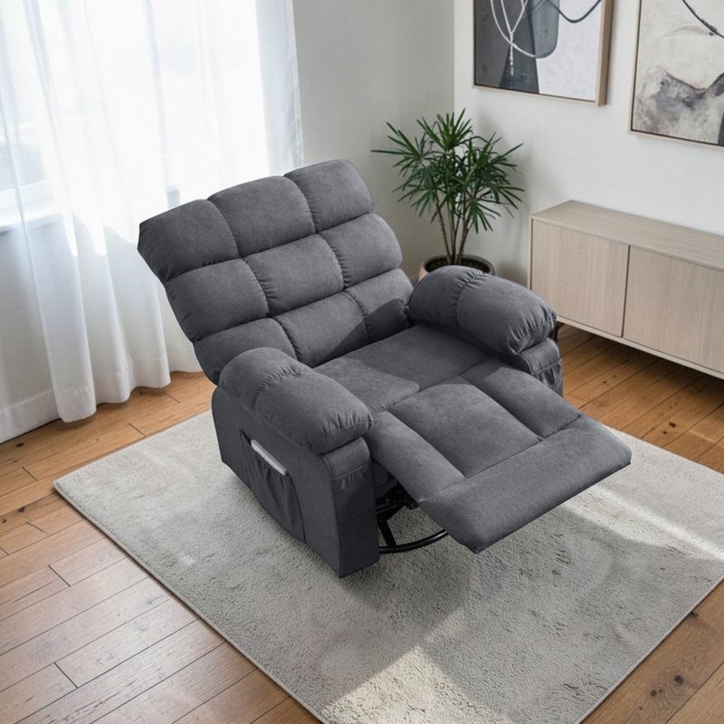 Adair Swivel Rocker Recliner Chair For Adults, 360° Upholstered Manual Recliners, With Side Pockets, Reading Chair For Living Room, Bedroom