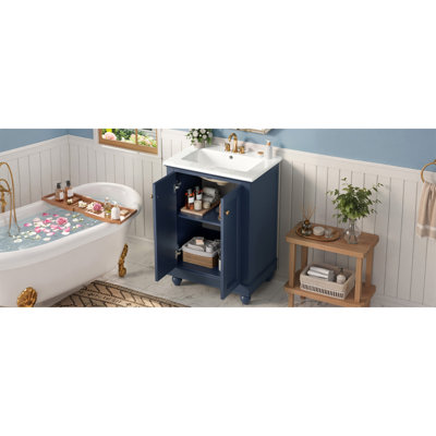 Armoire de meuble-lavabo moderne de 24 pouces, conception simple et élégante avec rangement à fermeture en douceur, tablette réglable, meuble-lavabo avec lavabo en céramique