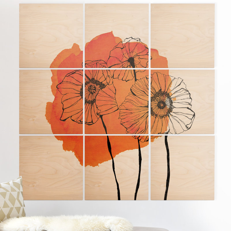 " Orange Poppies " by Morgan Kendall 9 - Pieces, 36" H x 36" W x 1" D