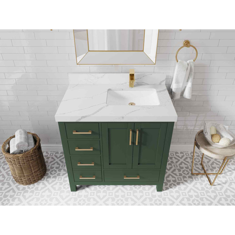 Ensemble de meuble-lavabo simple 36 po Malibu, Quartz Calacatta Laza