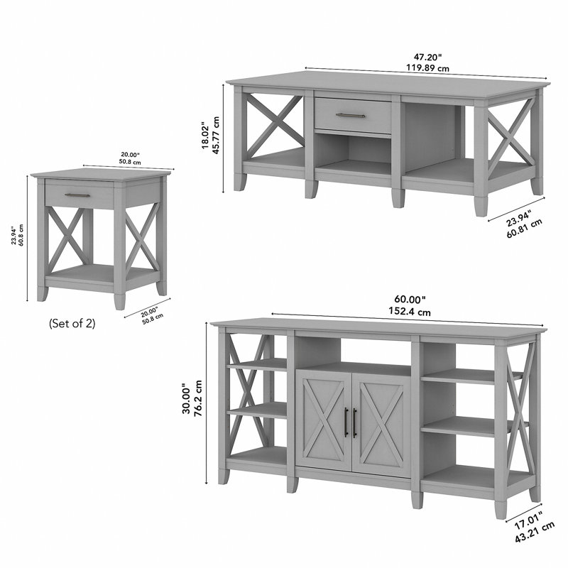 Ensemble de tables basses 4 pièces Huckins, Cape Cod gris