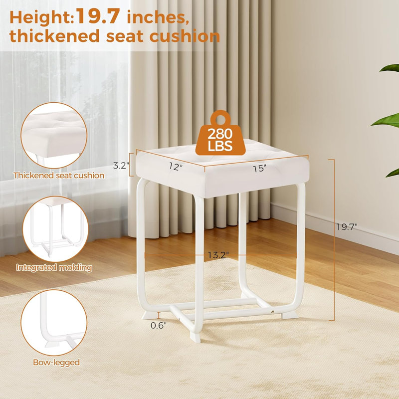Tabouret de coiffeuse en cuir de polyuréthane avec pieds en arc et banc multifonctionnel en mousse haute densité de 20 pouces