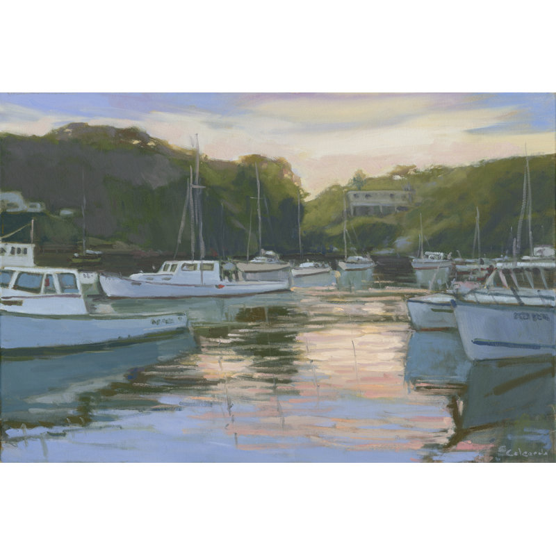 Perkins Cove by Stephen Calcasola - Painting on Canvas, 81cm H x 122cm W, Black Floater Framed