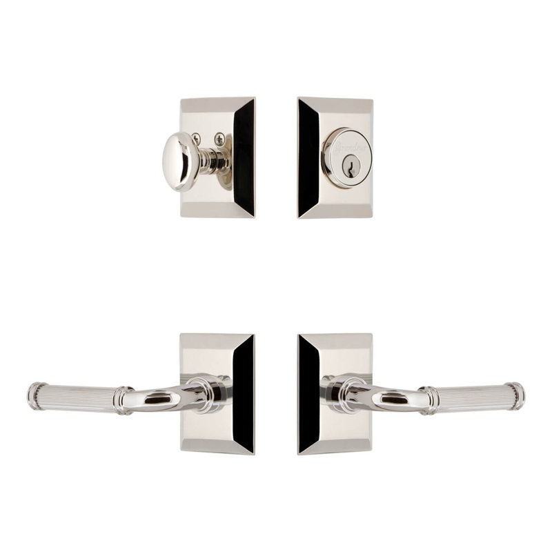Ensemble d'entrée complet avec rosace Fifth Avenue Square, À gauche, 2.75", Nickel poli