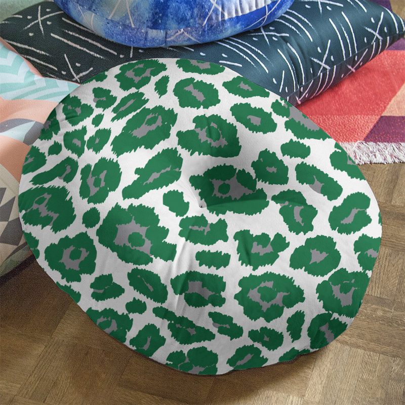 Housse et insert de coussin touffeté rond, H 26 po x l 26 po x P 4 po, Blanc/vert