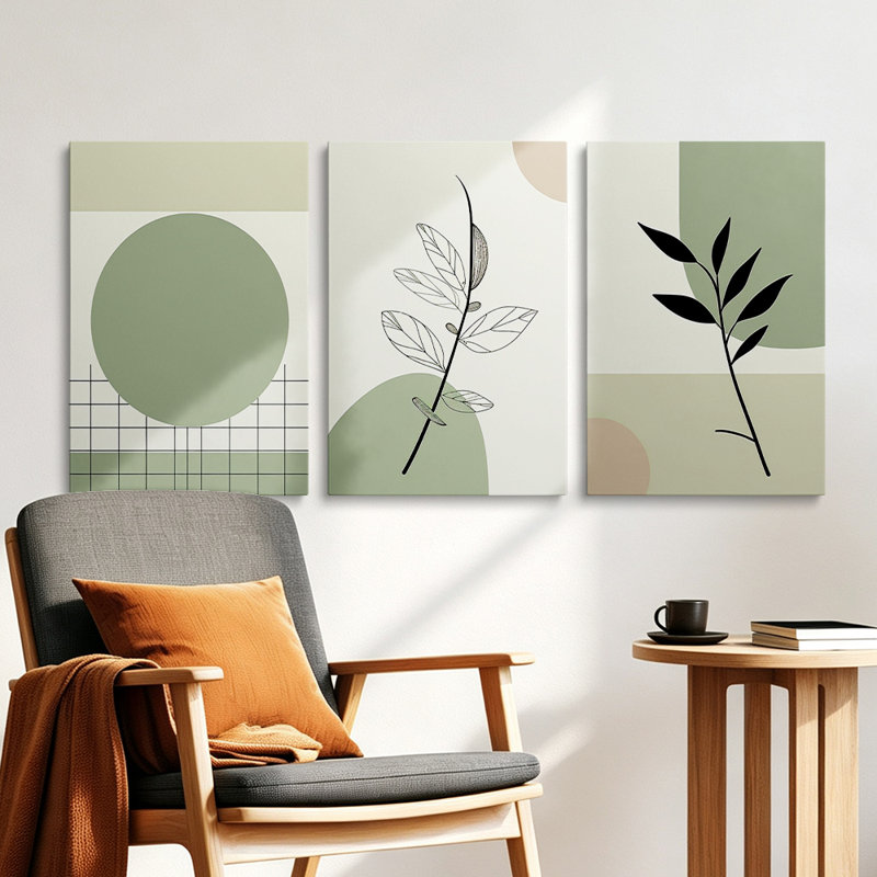 Ensemble de 3 toiles à motifs géométriques bohèmes, montées sur châssis, style galerie - Chambre à coucher, 61 x 122 cm