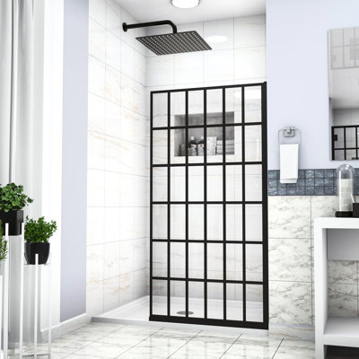 Matte Black Fixed Shower Door 34"X72" - Open Entry, Single Panel, , Bathroom Elegance Producer 2 Glamour Generator