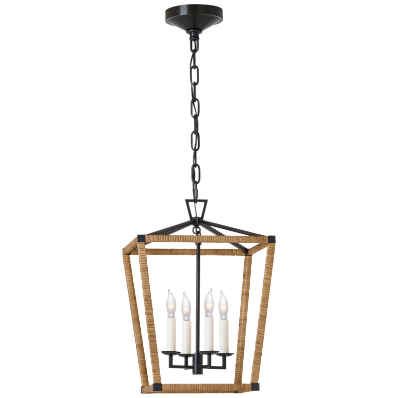 Darlana 4 - Light Square/Rectangle Lantern, Antique-Burnished Brass/Natural Rattan, 18" H x 12.5" W x 12.5" D