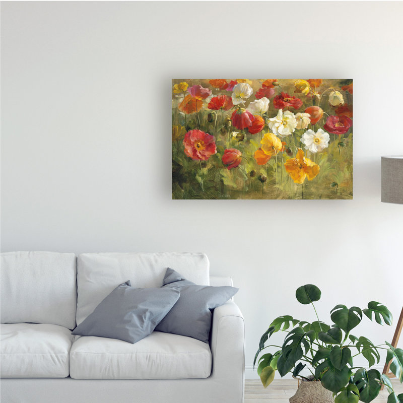 Reproduction d’art sur toile tendue, "Poppy Field Painting" par Danhui nai, H 22 po x l 32 po x P 2 po