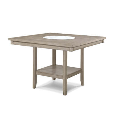 Table de salle à manger à hauteur de comptoir contemporaine 1pc avec paresseux en faux marbre de 20 po avec finition en bois brun clair / beige et placages de bois gris