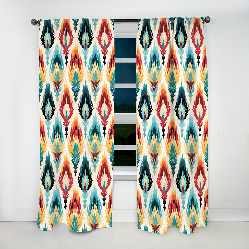 Orange Ikat Nomadic Tribe Blend Fuse - Vintage Velvet Curtain - Room Darkening - 1 Panel, 52" W x 90" L