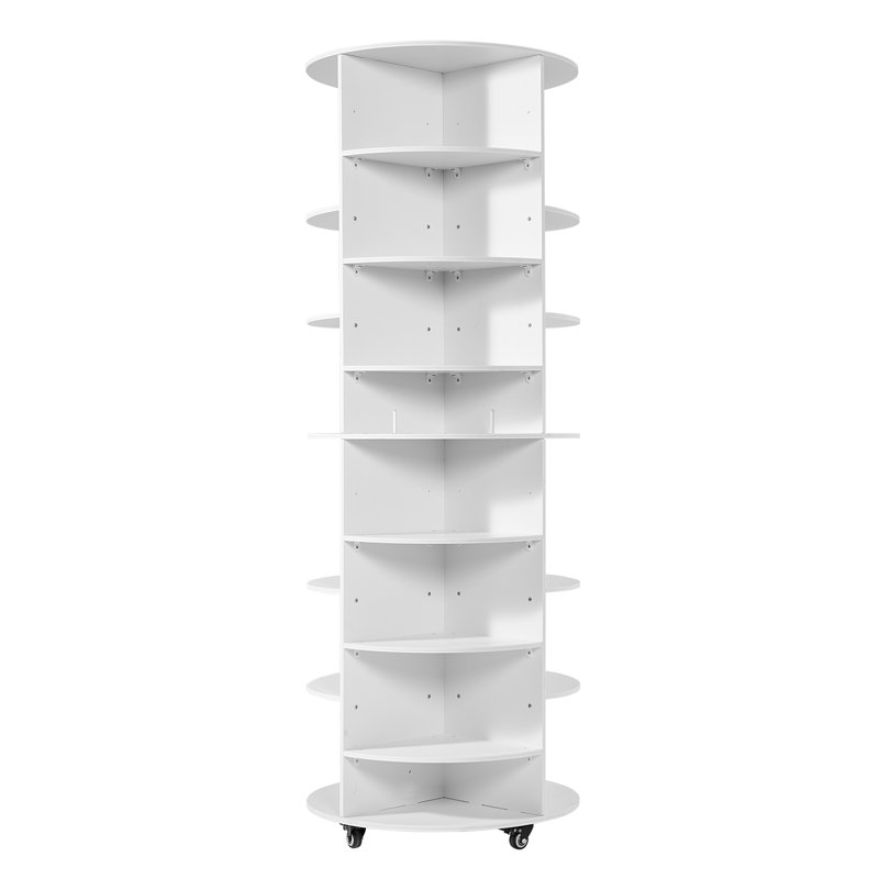 Étagère à chaussures rotative à 7 niveaux avec tablettes réglables, présentoir à roulettes pivotant à 360 ° et roulettes, organisateur Lazy Susan pour chambre à coucher, salon, vestibule, garde-robe, blanc
