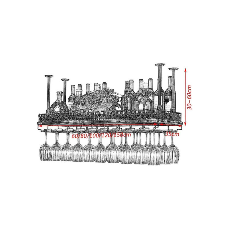 Hanging Wine Bottle & Glass Rack Black