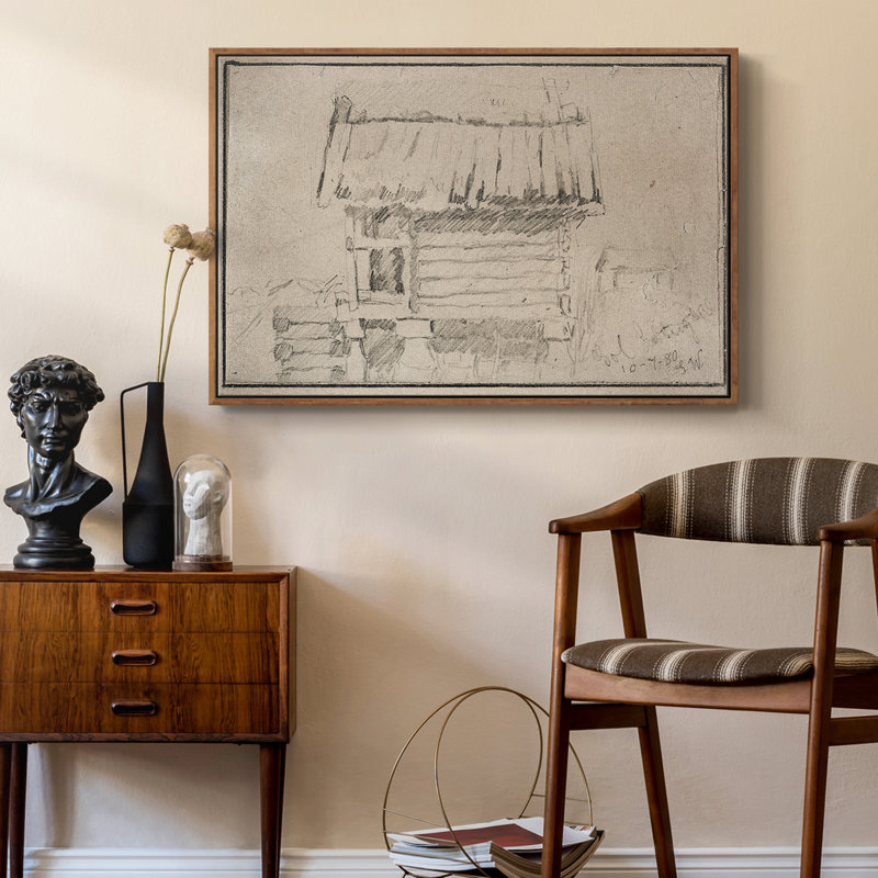 Croquis rétro-Lxxiv, Toile encadrée noyer flottant, H 27 po x l 41 po x P 2 po