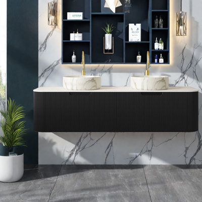 Modern Spacious Vanities With Storage, Ceramic Basins, Sleek Black Design For Bathrooms