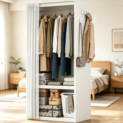 Armoire métallique de 200 cm avec garde-robe, rangement pour vêtements avec couvercle et étagères, pour suspendre les vêtements et les accessoires dans la chambre ou le salon.