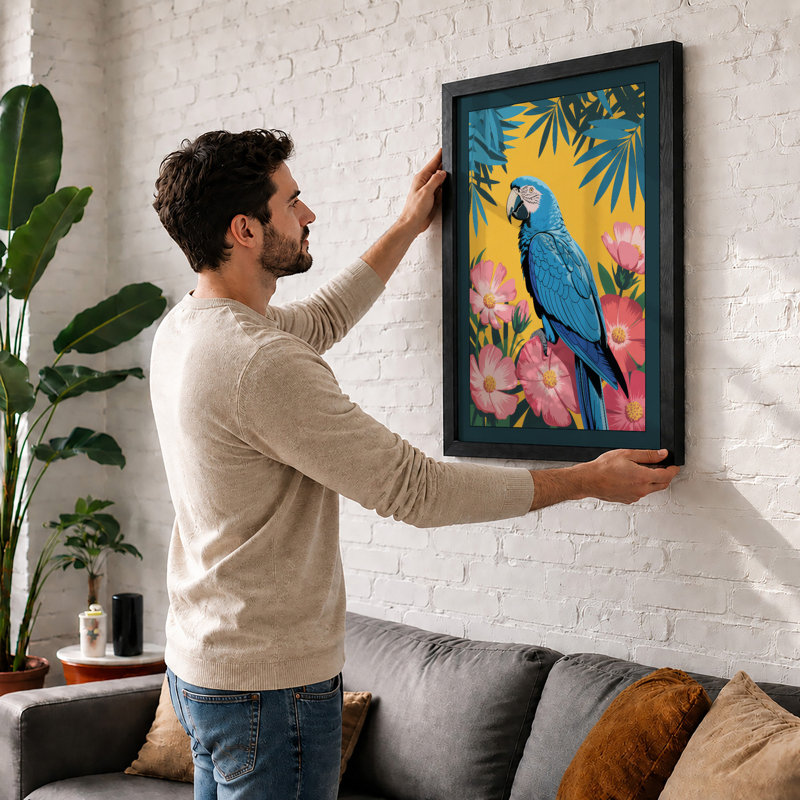 Macaw In Bloom Tropical - Print, Oak, A4 - 29.7 x 21.0 cm