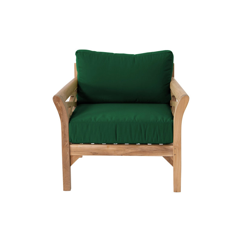 Monterey Outdoor Teak Conversation Set, 5 Pcs:  Sectional,Chair,Cushion,Table,Ottoman, Forest Green