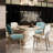 Modern 4-Person Dining Set: Bamboo & MDF Table With Turquoise & Beige Fabric Chairs, Metal Legs – Space-Saving Kitchen/Dining Room Furniture